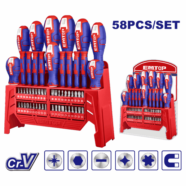 Juego de 58 piezas desatornilladores mixtos y base organizadora