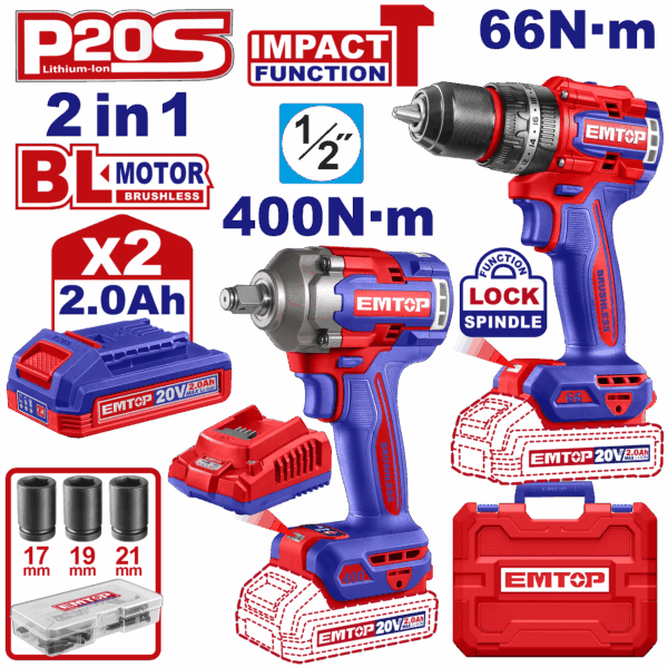Combo Taladro-Atornillador 66 Nm y Llave de impacto de 400Nm