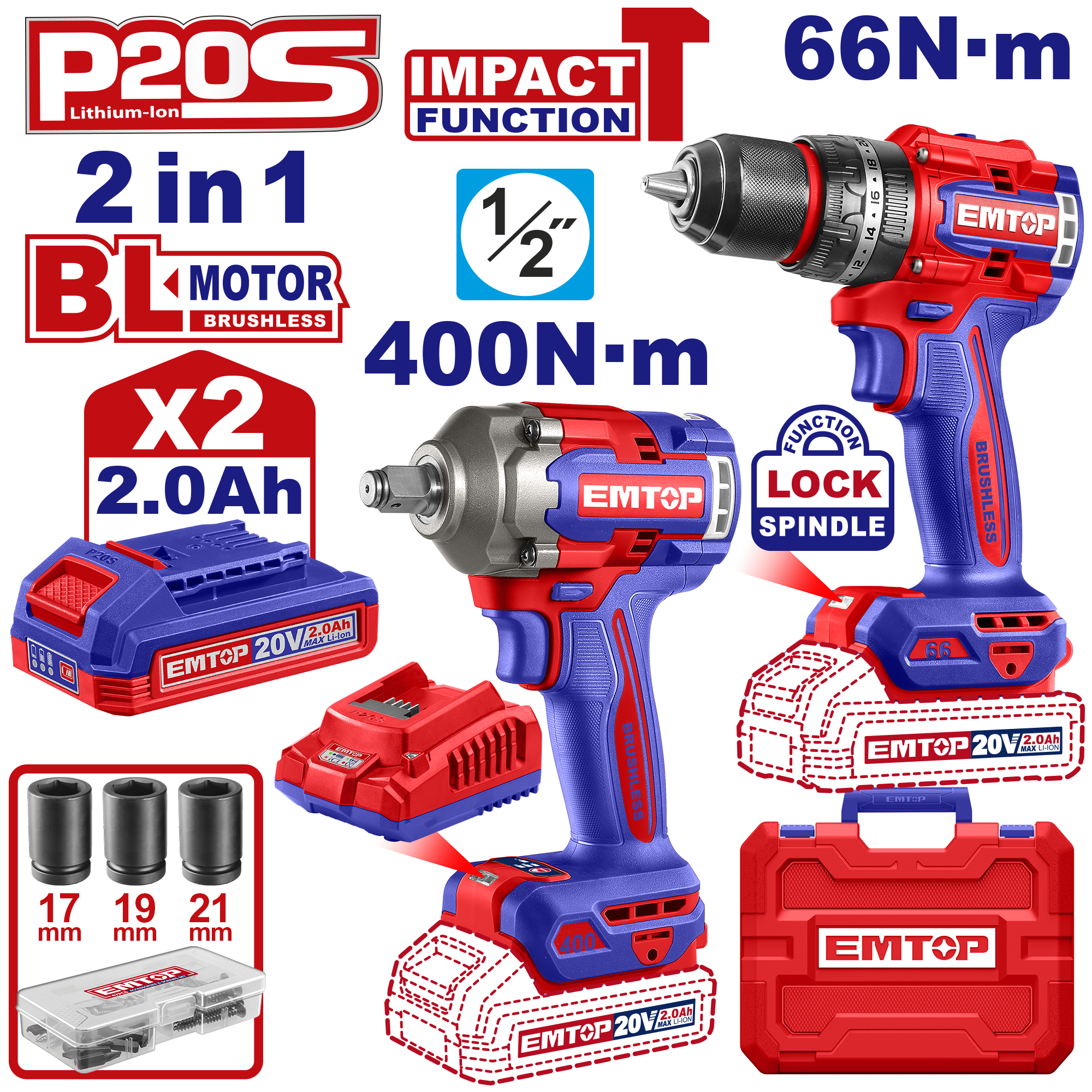 Combo Taladro-Atornillador 66 Nm y Llave de impacto de 400Nm